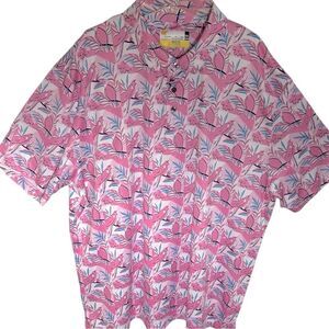 NickLaus Men's Pink Floral Preppy Short Sleeve Button Up Polo Shirt Size XXL
